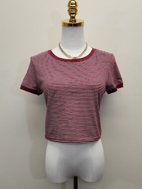Forever 21 Striped Crop Top Red White Baby Tee Size Medium